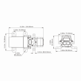 Membraanpomp (drinkwaterpomp), 24V, 4.3 L/min, uitschakeldruk 2.4 bar