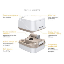 Draagbaar toilet 12L, Spoelwatertank: 10 liter, Afvaltank: 12L