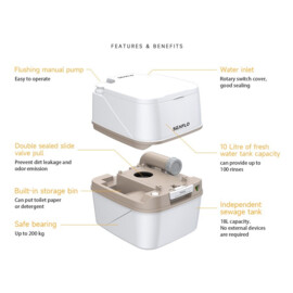 Draagbaar toilet 18L, Spoelwatertank: 10 liter, Afvaltank: 18L